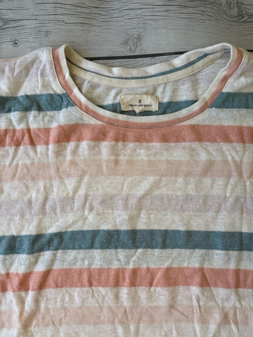 Thread & Supply Women's Short-Sleeve Striped Tee in White, Coral & Teal - Picture 3 of 3
